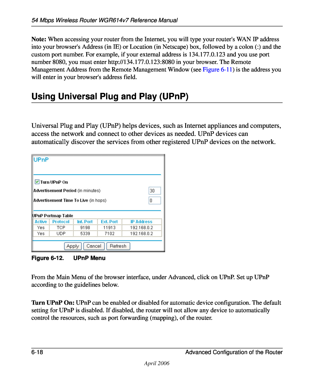 NETGEAR WGR614v7 manual Using Universal Plug and Play UPnP, 12. UPnP Menu 