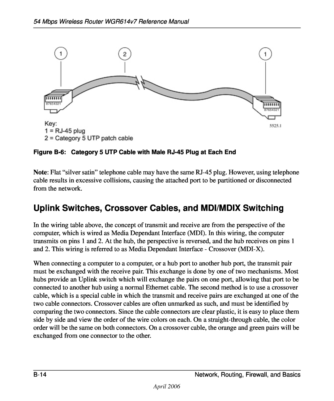NETGEAR WGR614v7 manual Uplink Switches, Crossover Cables, and MDI/MDIX Switching 