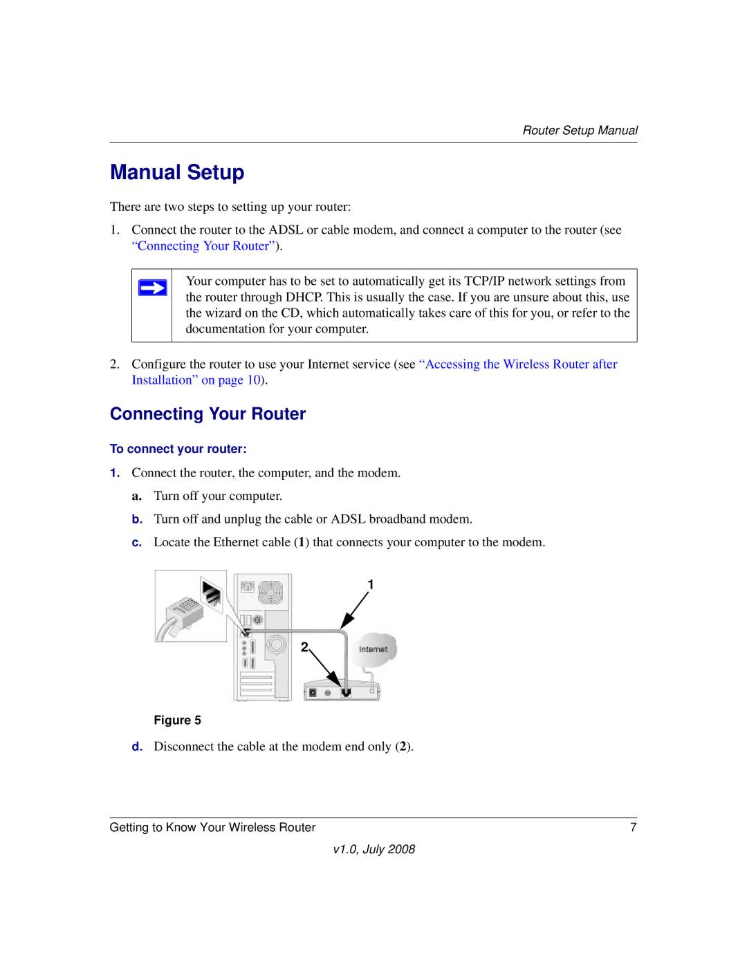 NETGEAR WGR614v9 manual Manual Setup, Connecting Your Router 