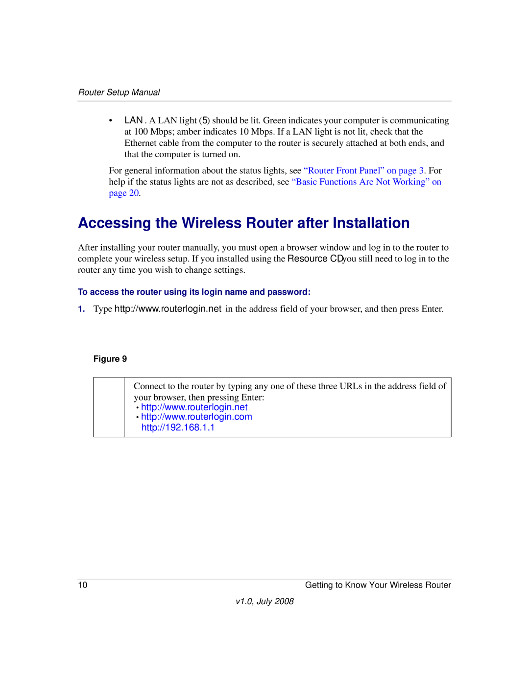 NETGEAR WGR614v9 manual Accessing the Wireless Router after Installation, Http//192.168.1.1 