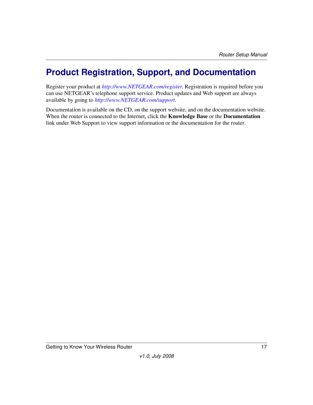 NETGEAR WGR614v9 manual Product Registration, Support, and Documentation 