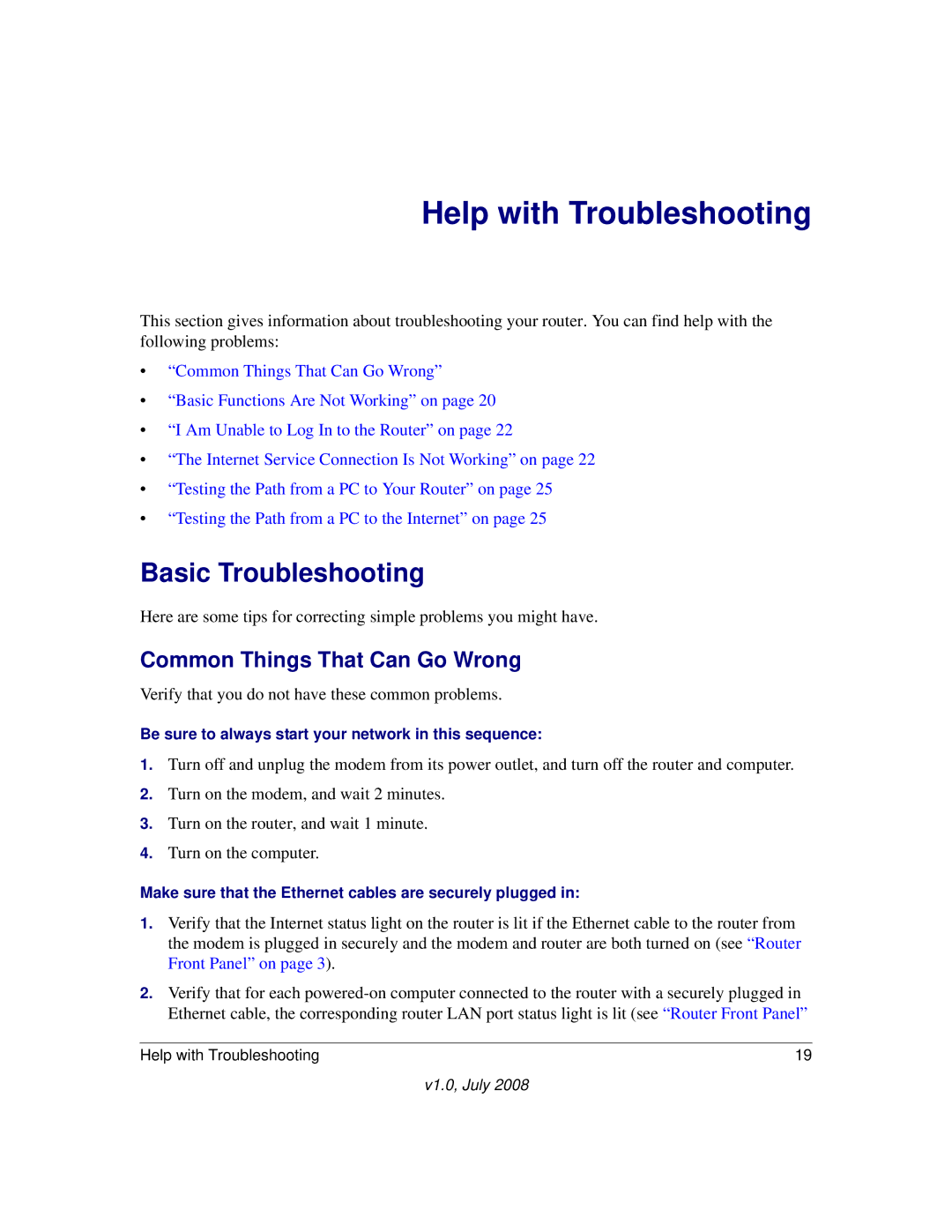 NETGEAR WGR614v9 manual Basic Troubleshooting, Common Things That Can Go Wrong 