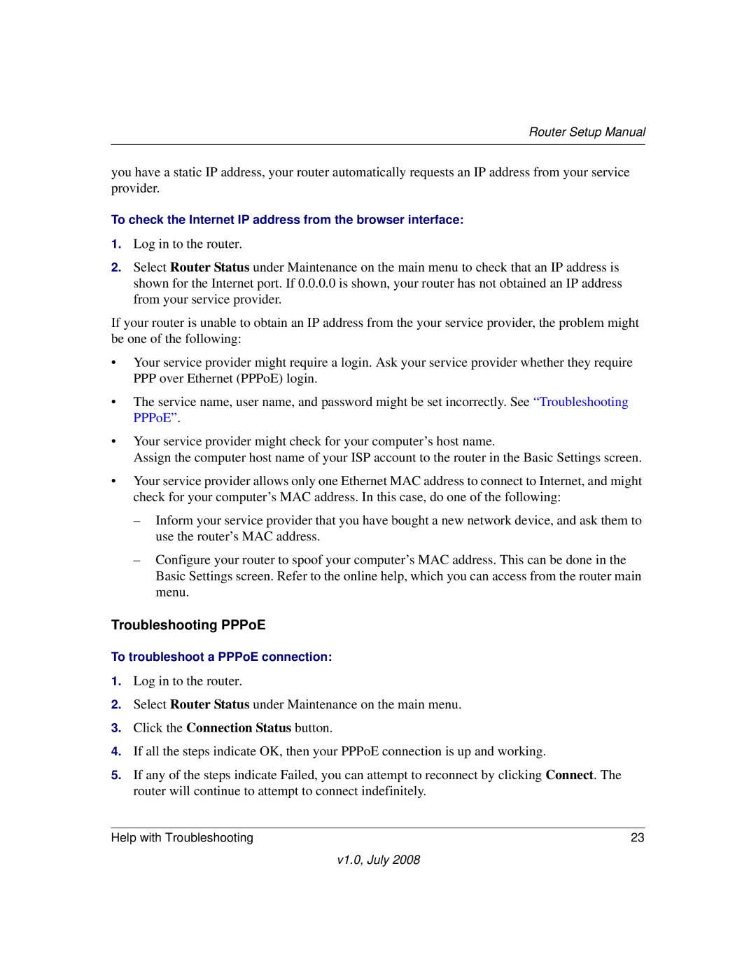 NETGEAR WGR614v9 manual Troubleshooting PPPoE 