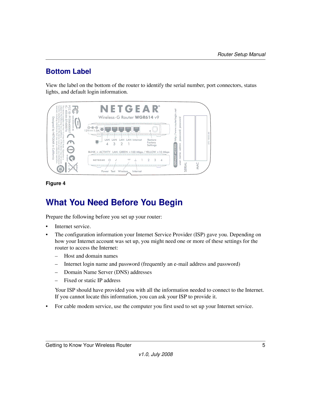 NETGEAR WGR614v9 manual What You Need Before You Begin, Bottom Label 