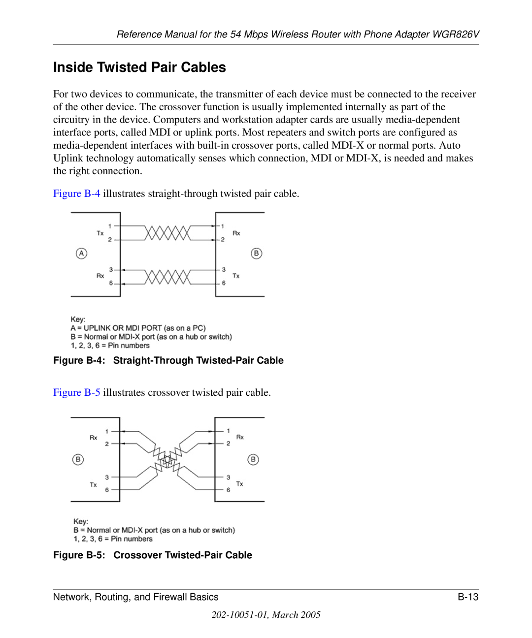 NETGEAR WGR826V manual Inside Twisted Pair Cables, Figure B-4illustrates straight-through twisted pair cable 