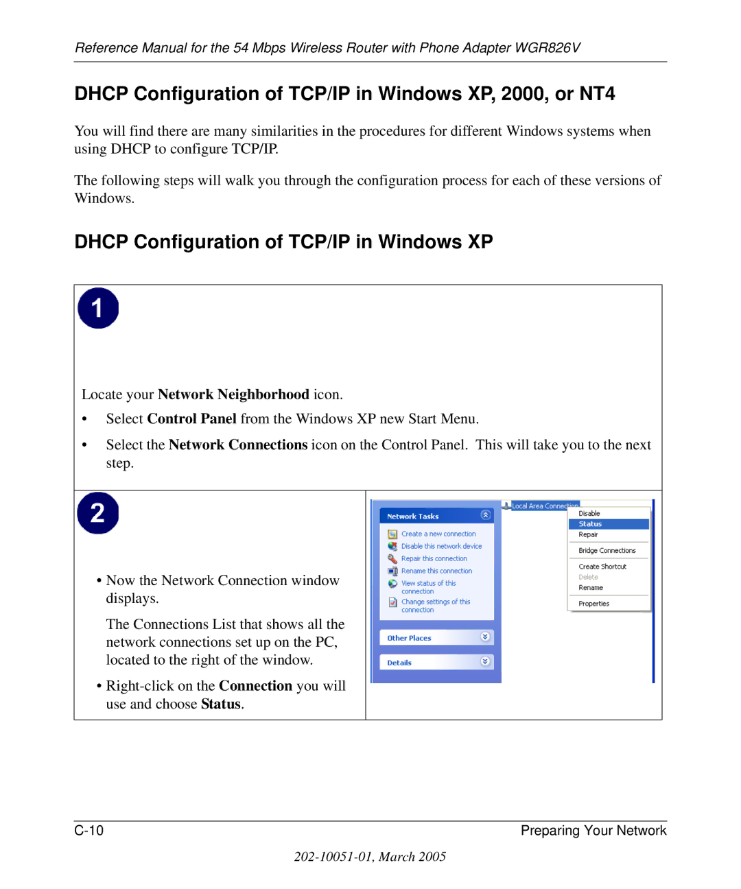 NETGEAR WGR826V manual Dhcp Configuration of TCP/IP in Windows XP, 2000, or NT4 