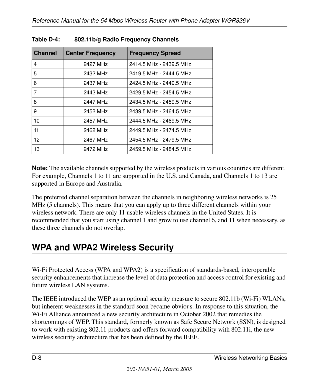 NETGEAR WGR826V manual WPA and WPA2 Wireless Security 