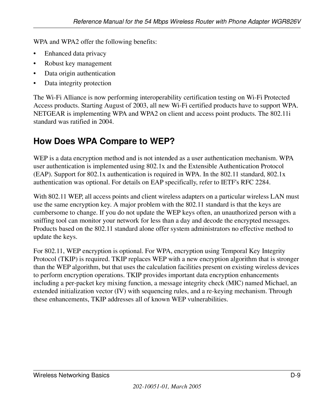 NETGEAR WGR826V manual How Does WPA Compare to WEP? 