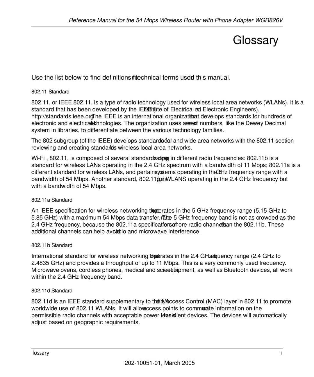 NETGEAR WGR826V manual Glossary 