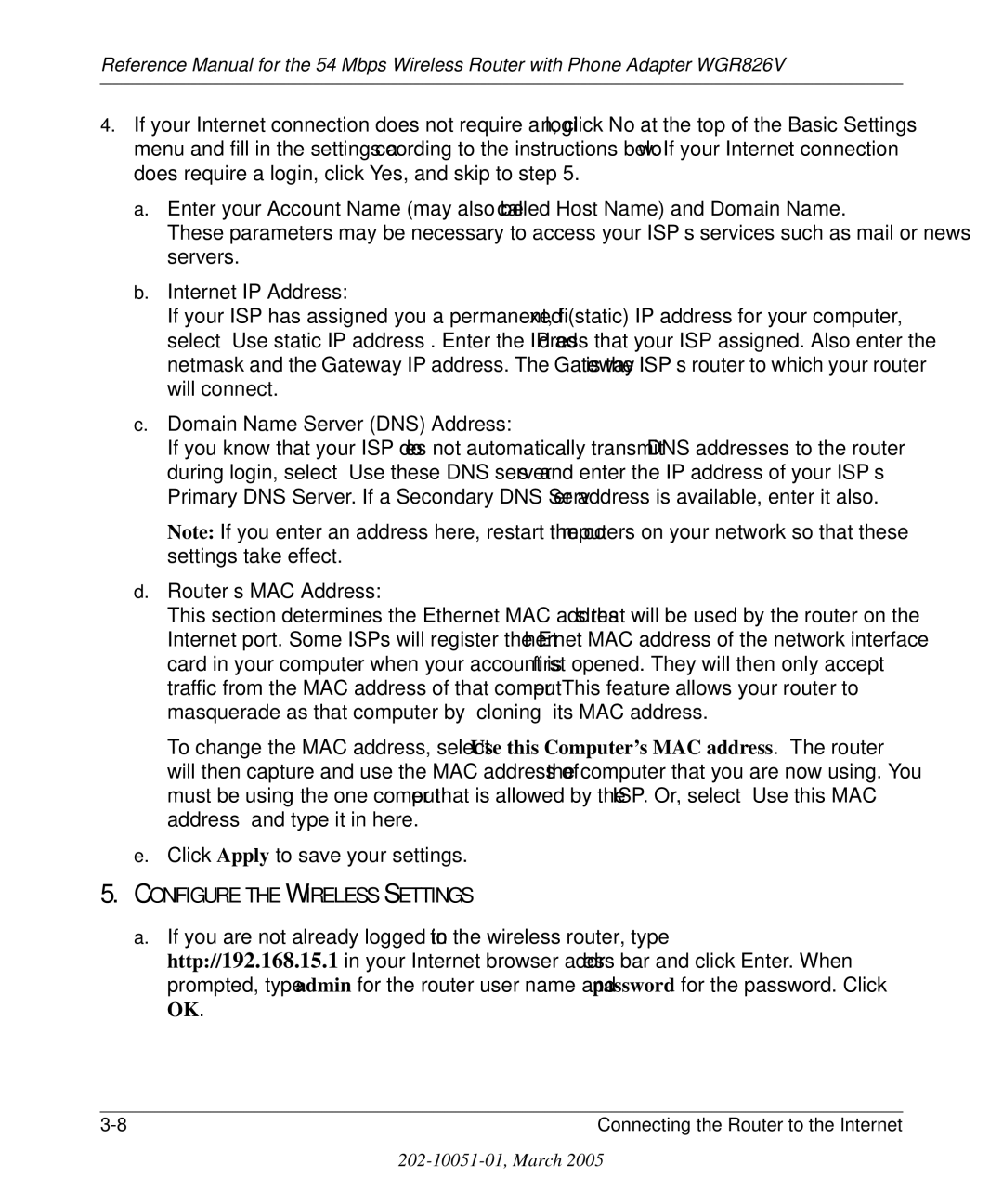 NETGEAR WGR826V manual Configure the Wireless Settings 