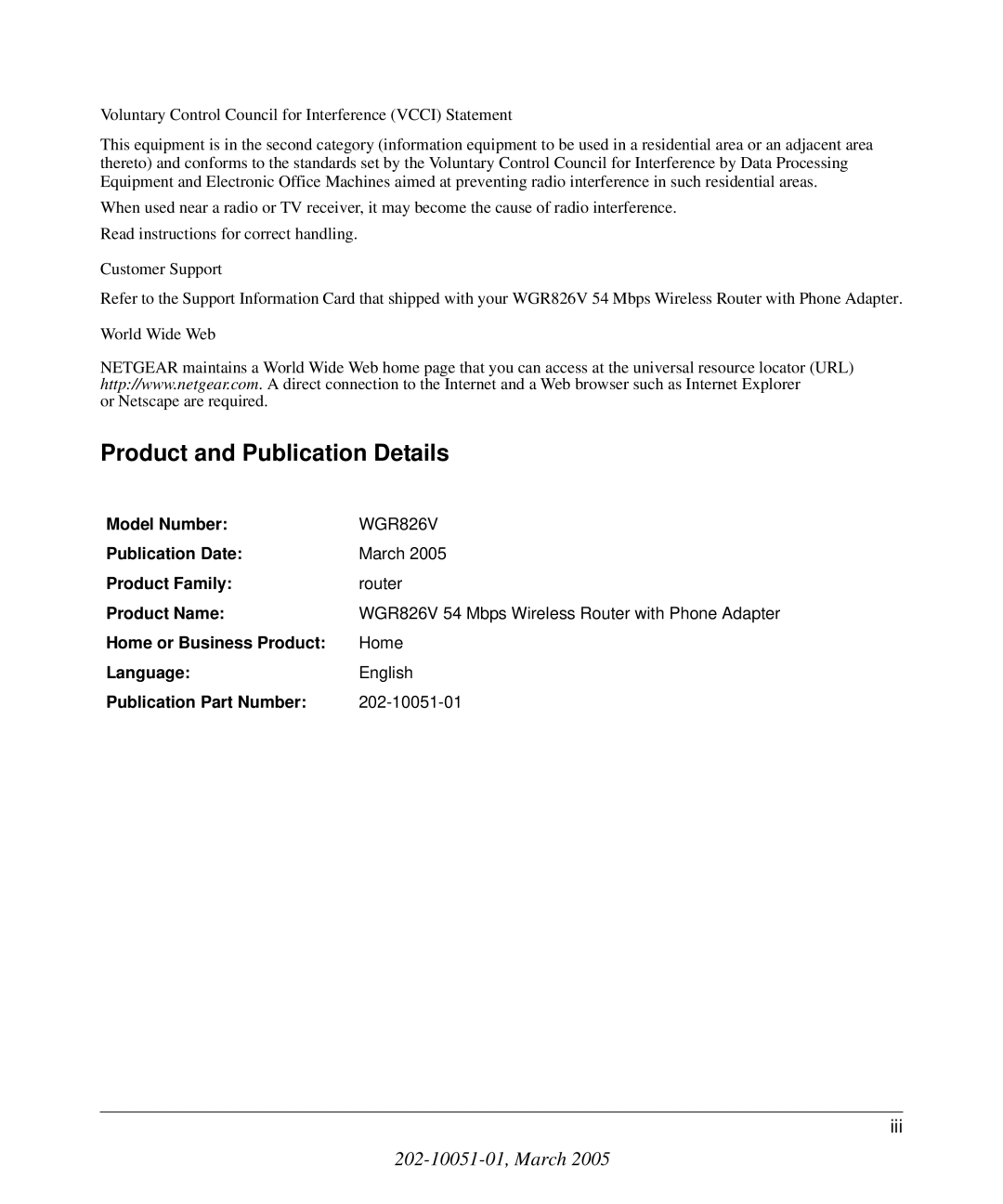 NETGEAR WGR826V manual Product and Publication Details 