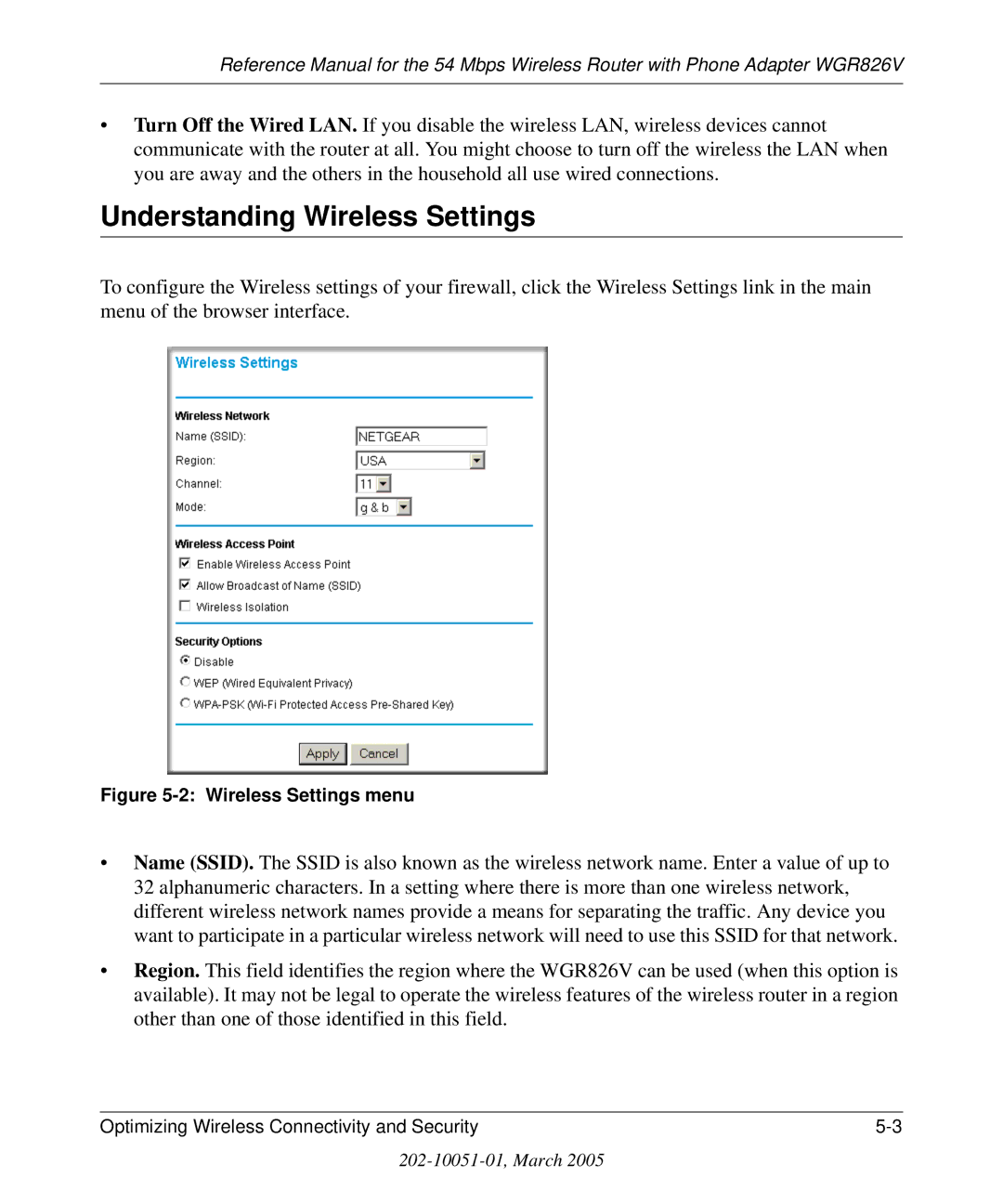 NETGEAR WGR826V manual Understanding Wireless Settings, Wireless Settings menu 