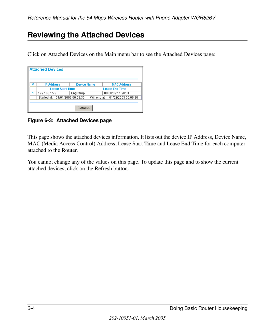 NETGEAR WGR826V manual Reviewing the Attached Devices 