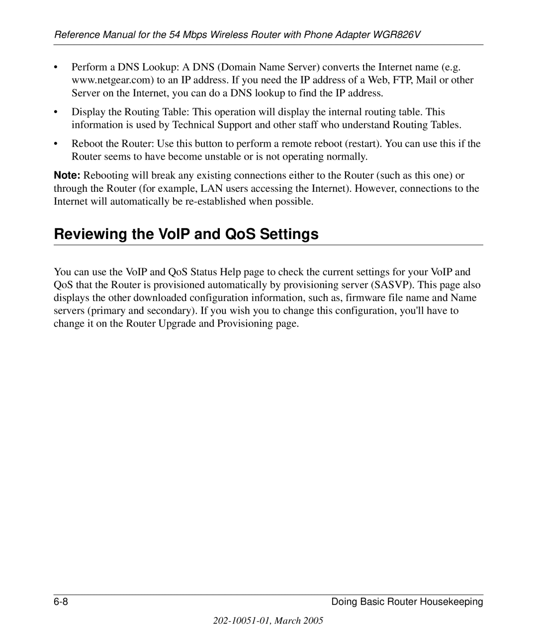 NETGEAR WGR826V manual Reviewing the VoIP and QoS Settings 