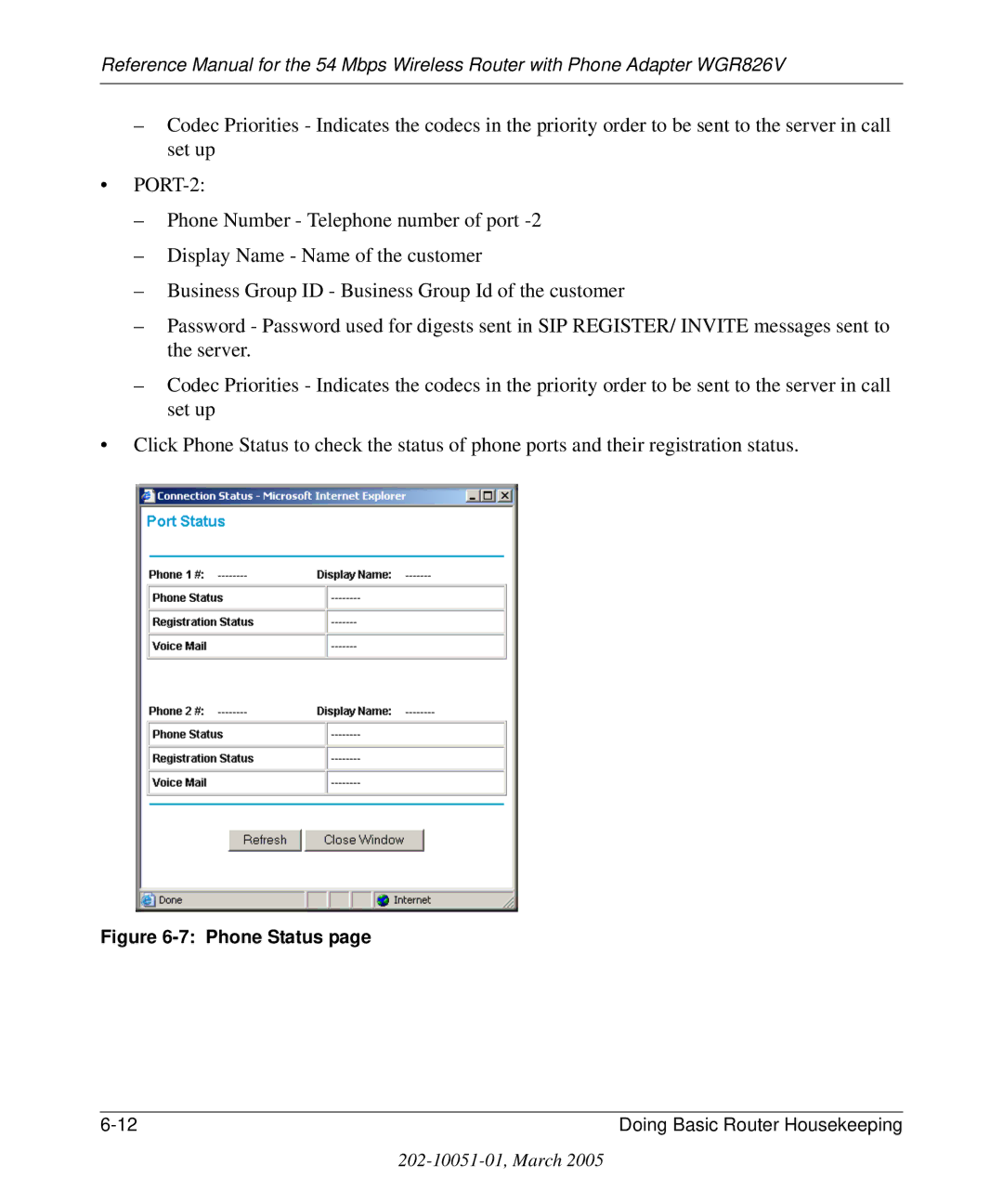 NETGEAR WGR826V manual Phone Status 