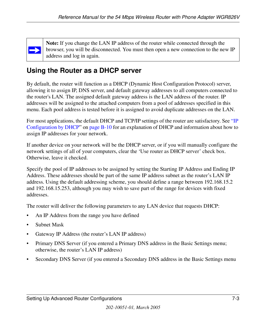 NETGEAR WGR826V manual Using the Router as a Dhcp server 