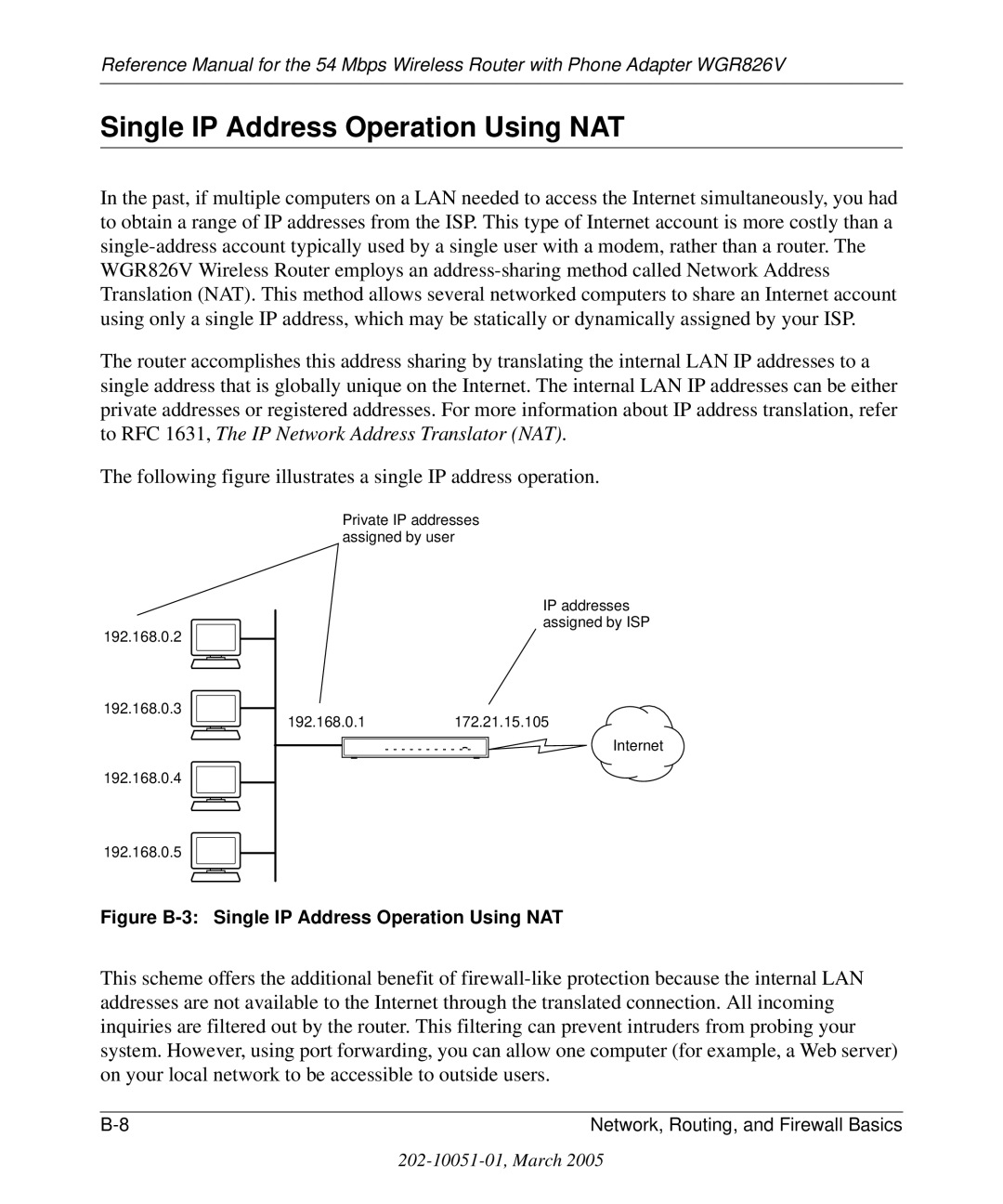 NETGEAR WGR826V manual Figure B-3 Single IP Address Operation Using NAT 