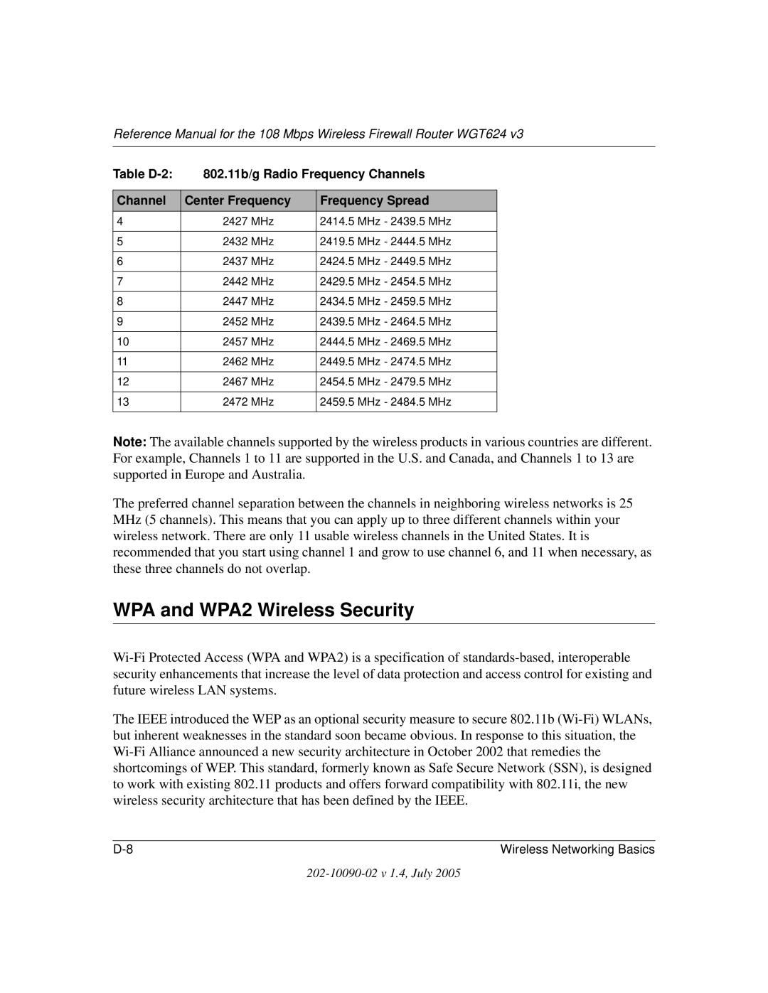 NETGEAR WGT624 V3 manual WPA and WPA2 Wireless Security 