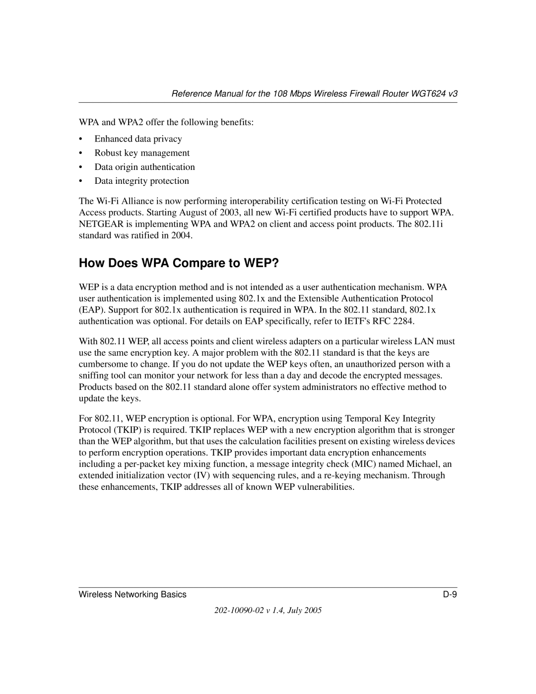 NETGEAR WGT624 V3 manual How Does WPA Compare to WEP? 