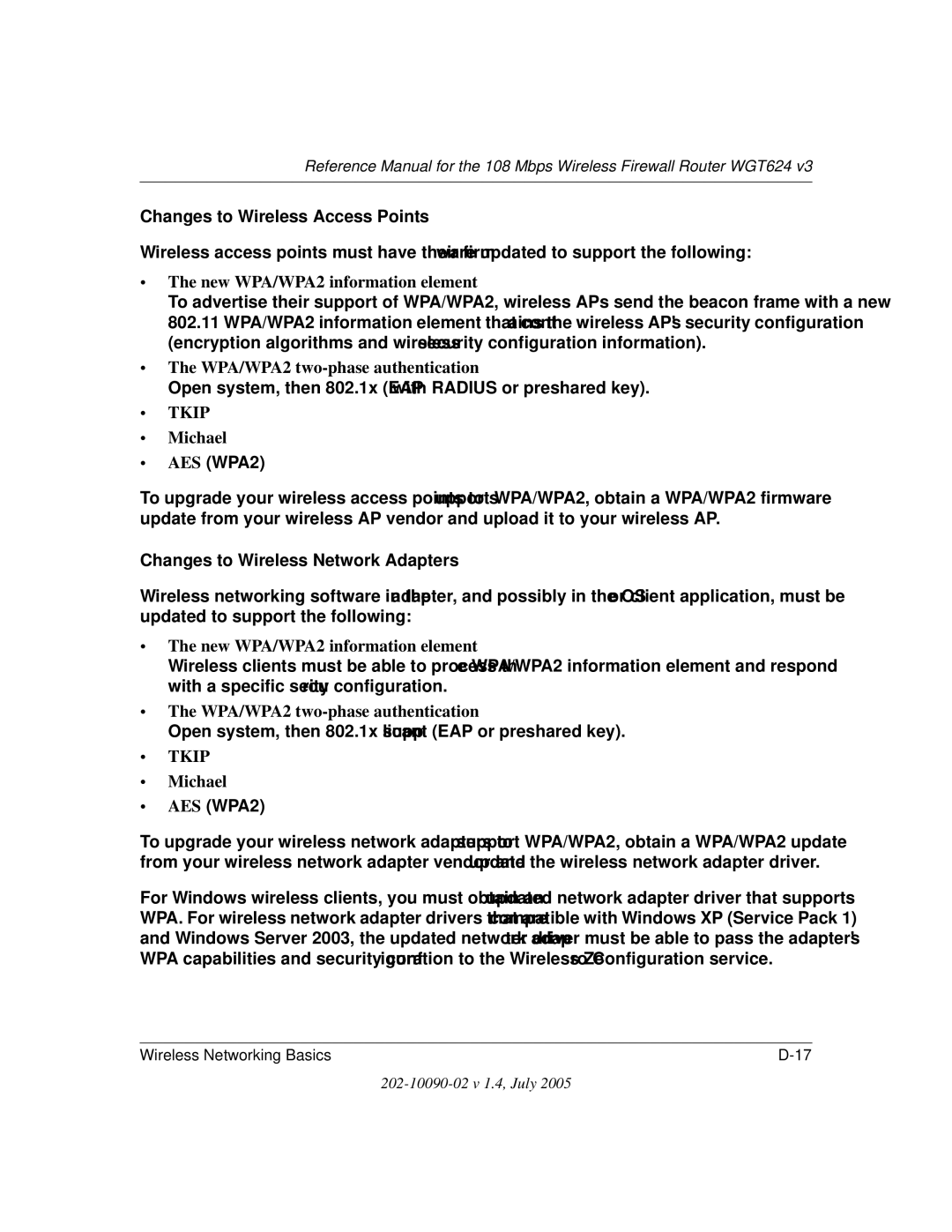 NETGEAR WGT624 V3 manual New WPA/WPA2 information element, WPA/WPA2 two-phase authentication, Michael 