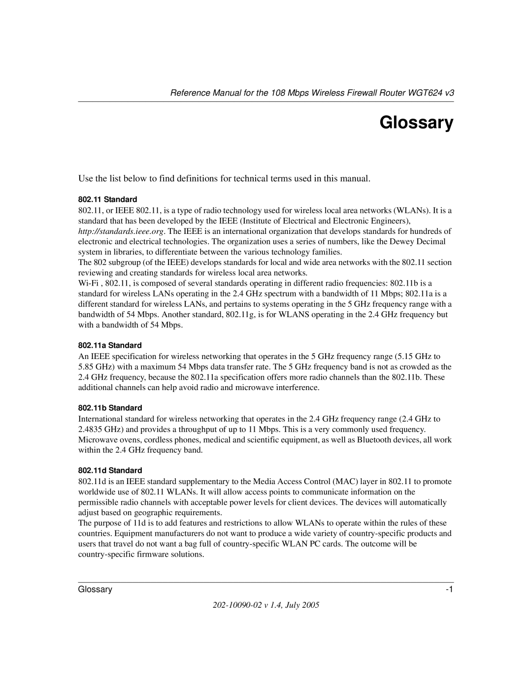 NETGEAR WGT624 V3 manual Glossary 