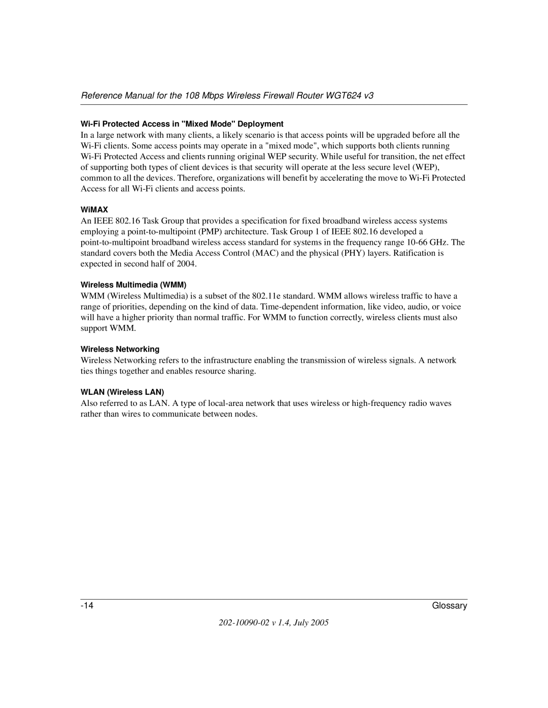 NETGEAR WGT624 V3 manual Wi-Fi Protected Access in Mixed Mode Deployment 