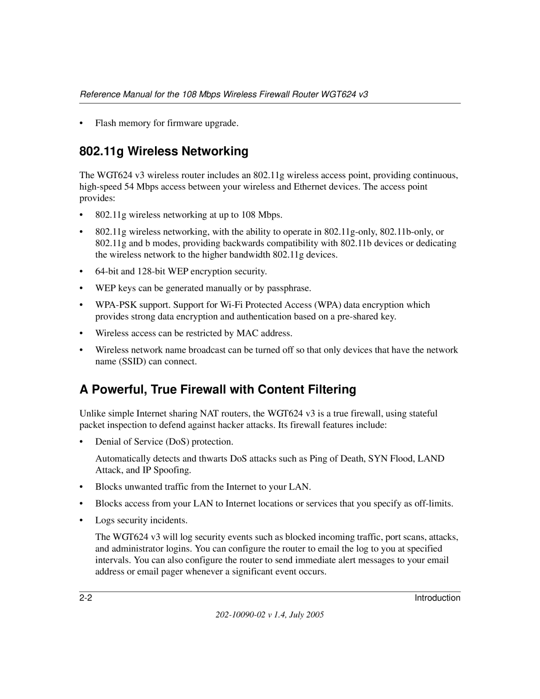 NETGEAR WGT624 V3 manual 802.11g Wireless Networking, Powerful, True Firewall with Content Filtering 