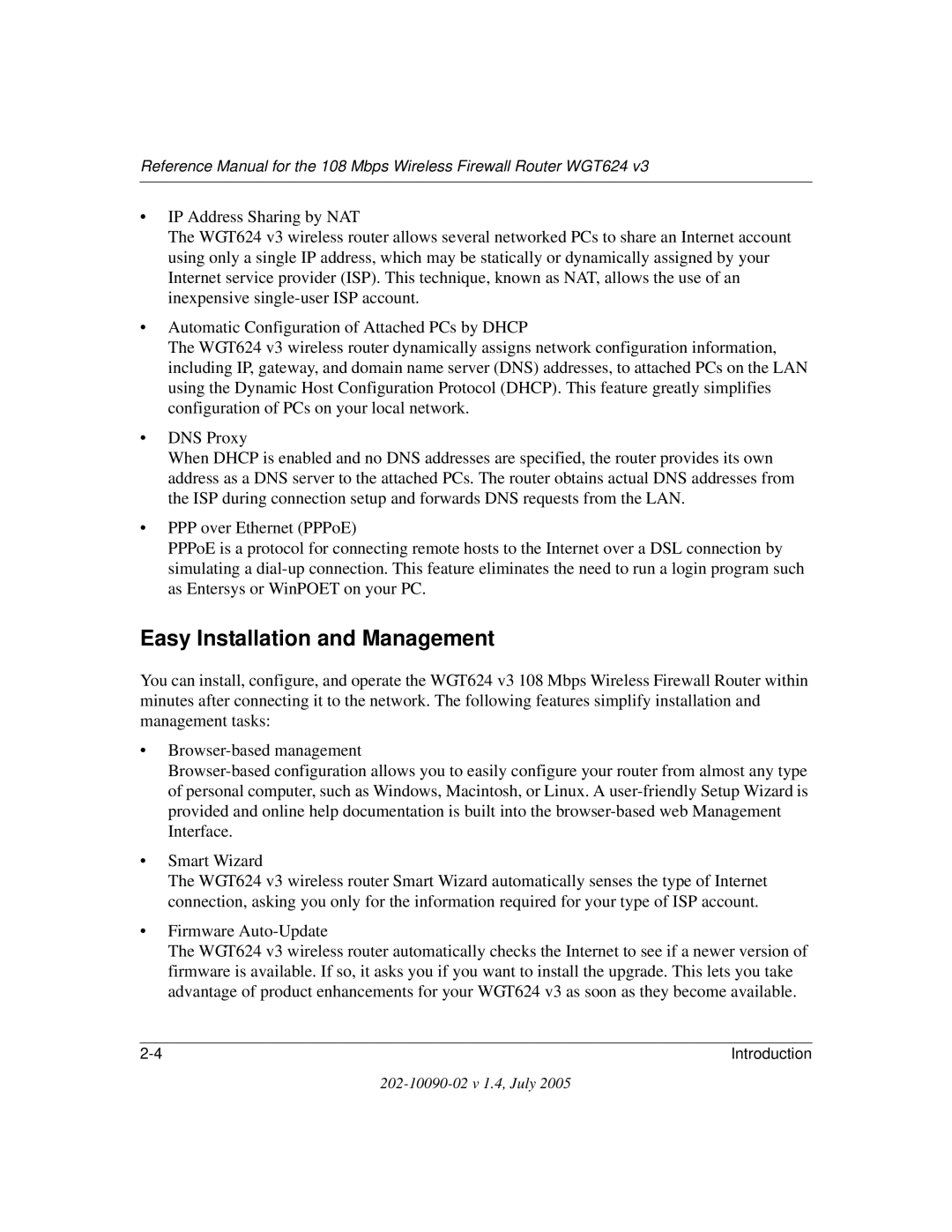 NETGEAR WGT624 V3 manual Easy Installation and Management 