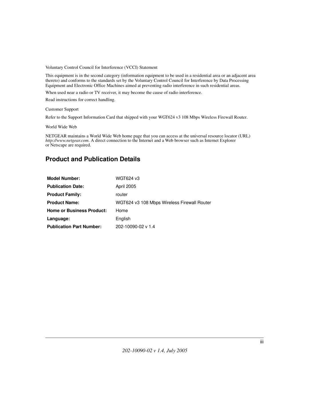 NETGEAR WGT624 V3 manual Product and Publication Details 