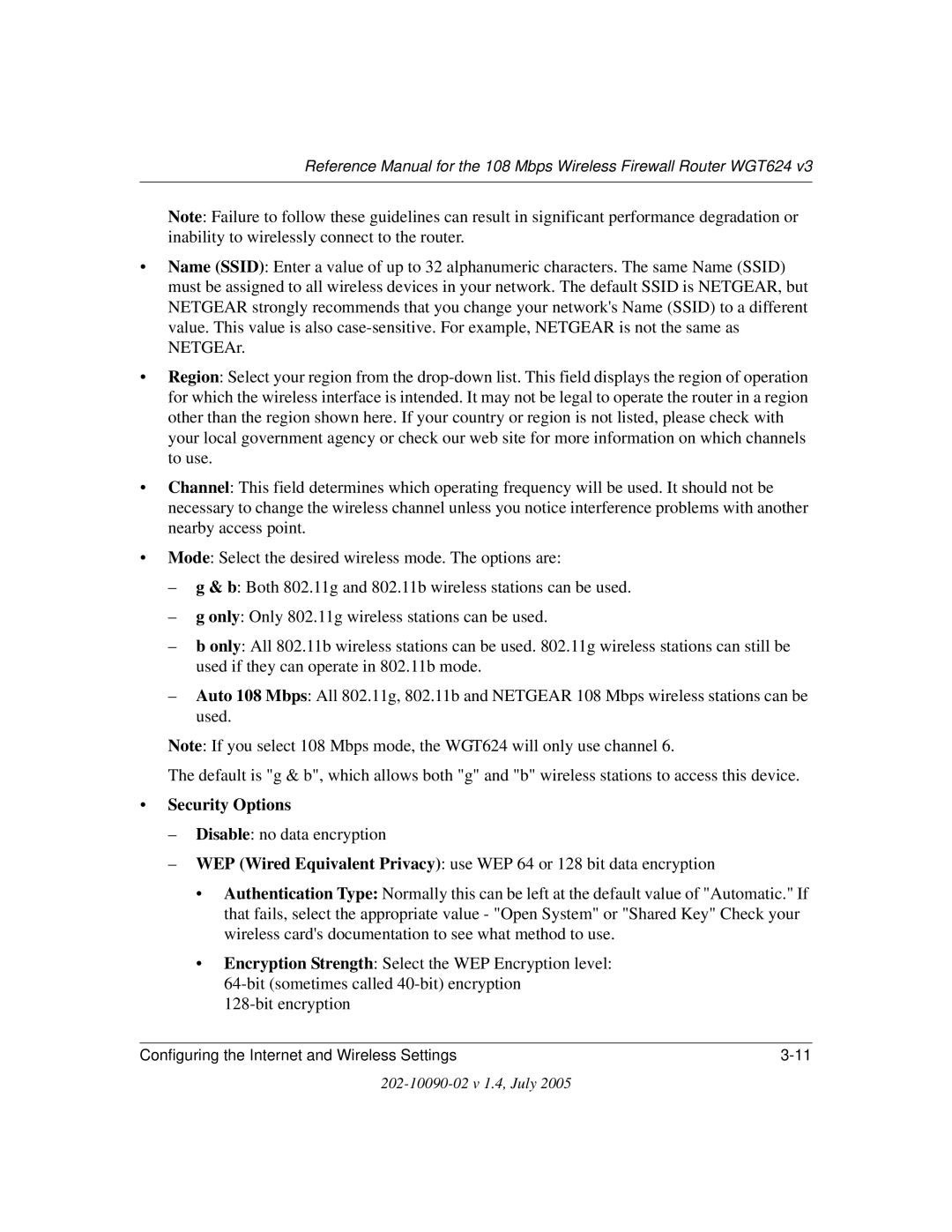 NETGEAR WGT624 V3 manual Security Options 