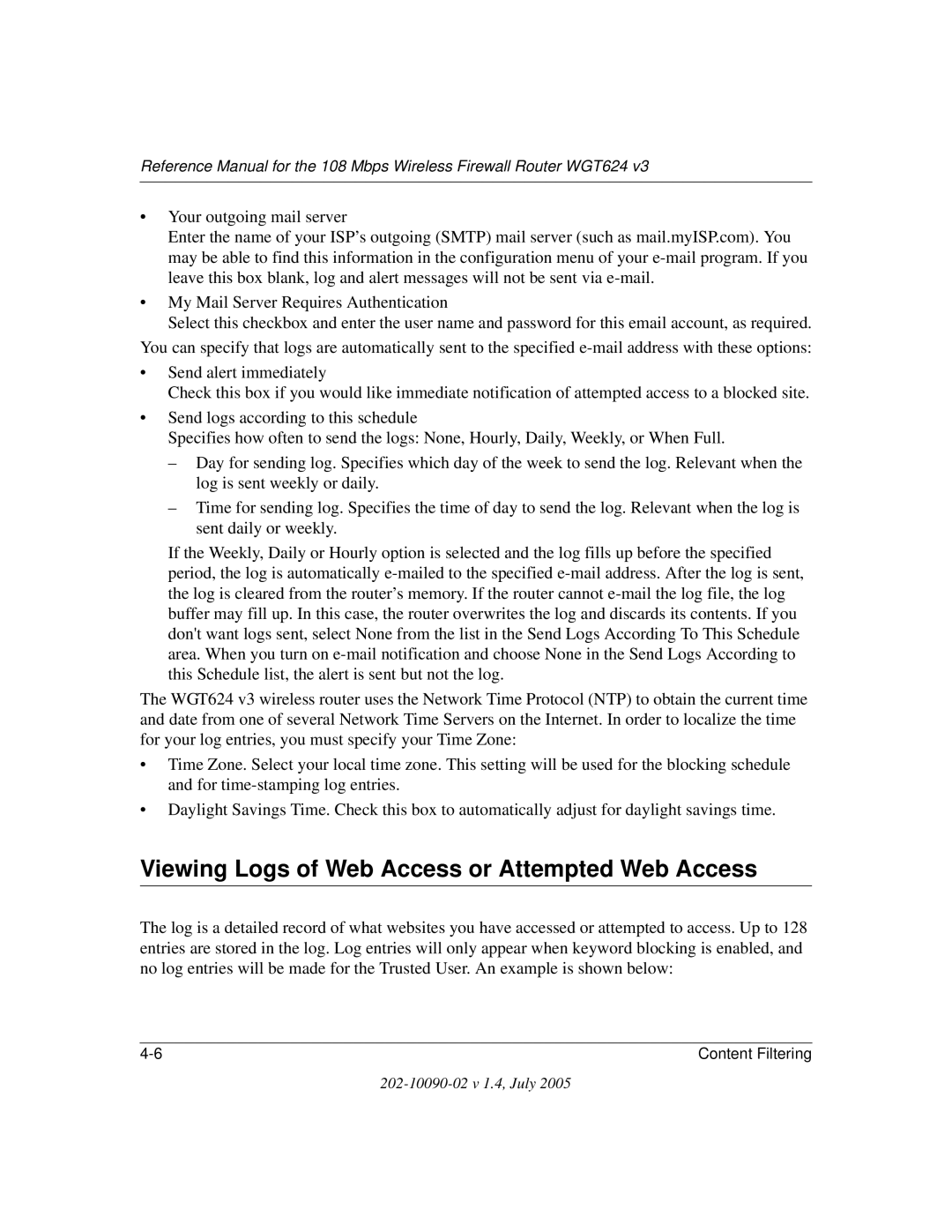 NETGEAR WGT624 V3 manual Viewing Logs of Web Access or Attempted Web Access 