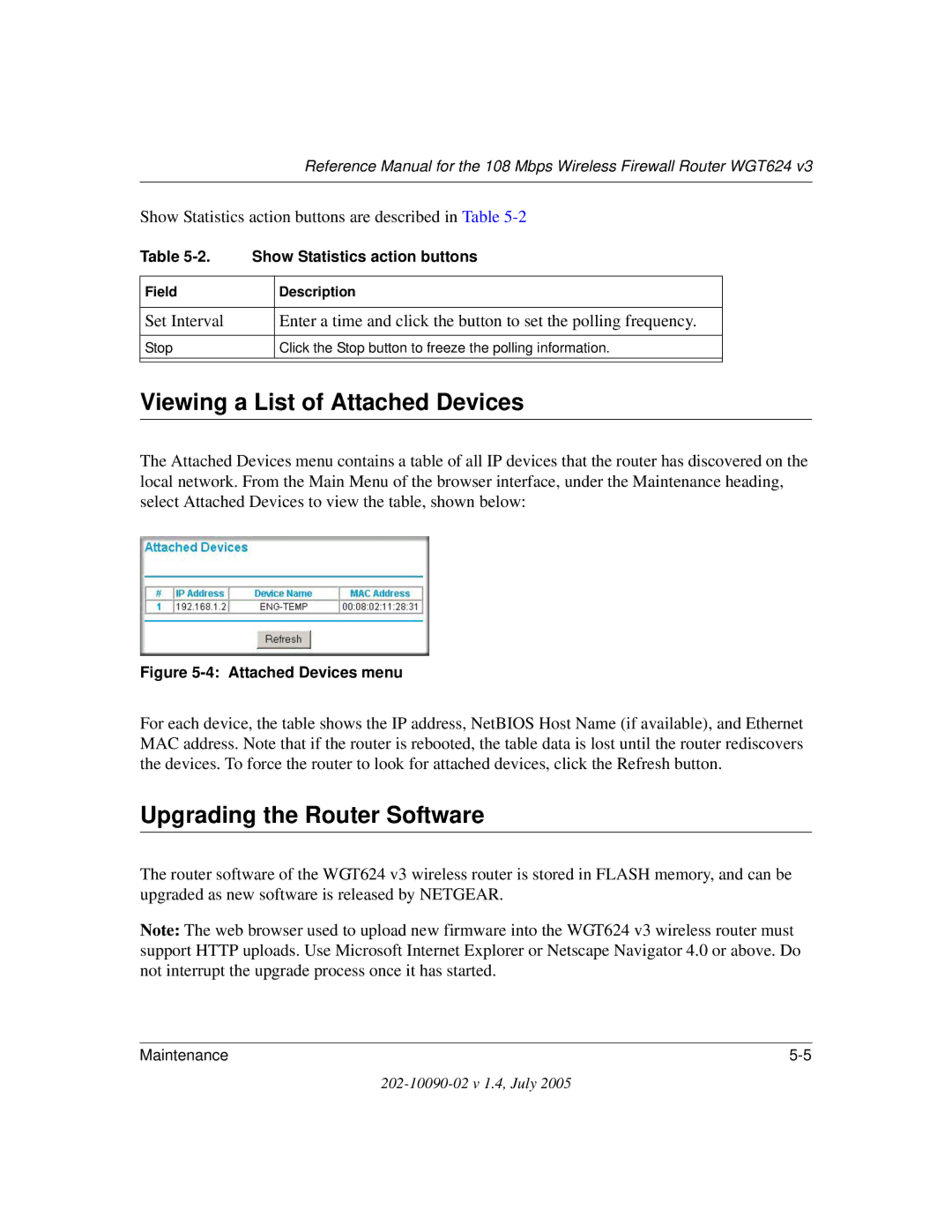 NETGEAR WGT624 V3 manual Viewing a List of Attached Devices, Upgrading the Router Software 