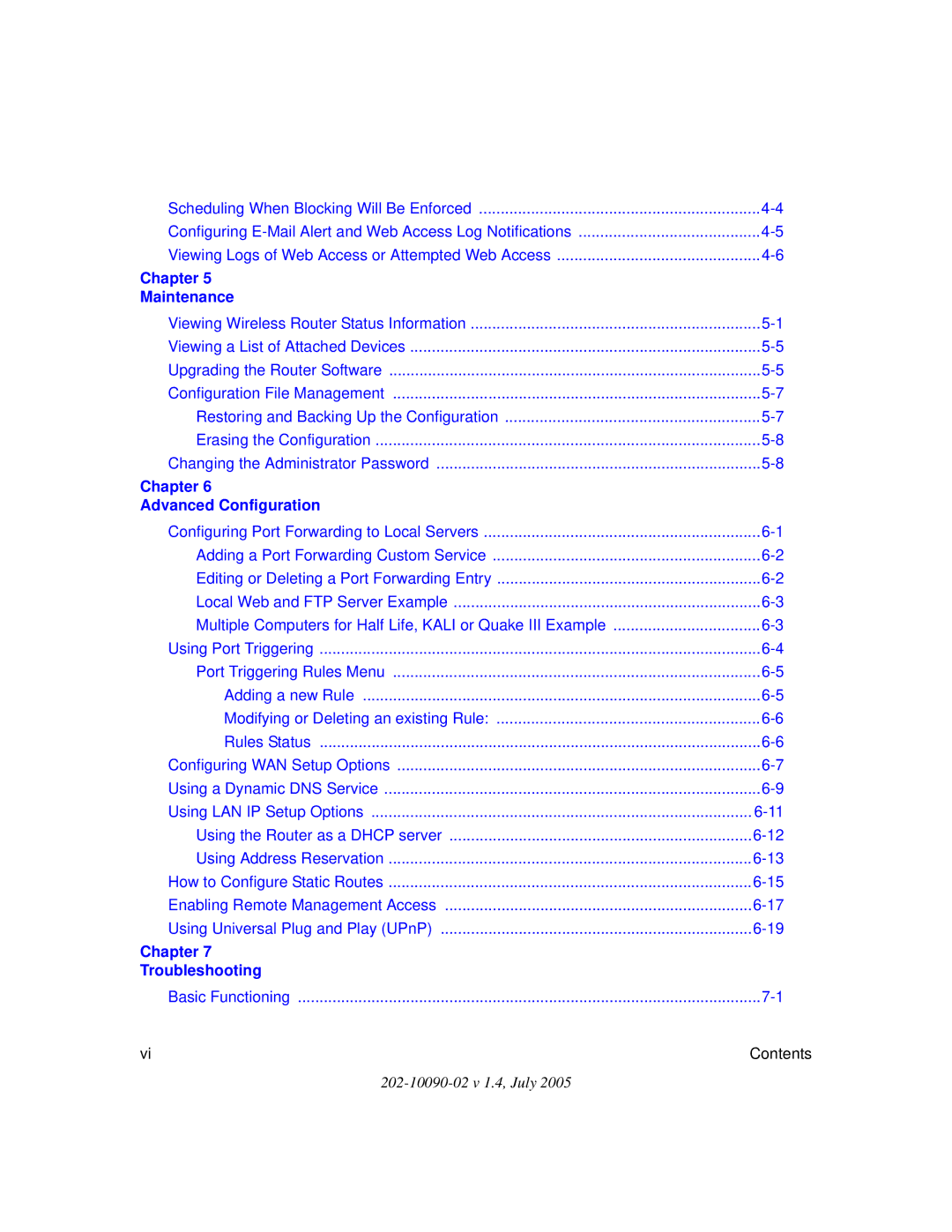 NETGEAR WGT624 V3 manual Chapter Maintenance 