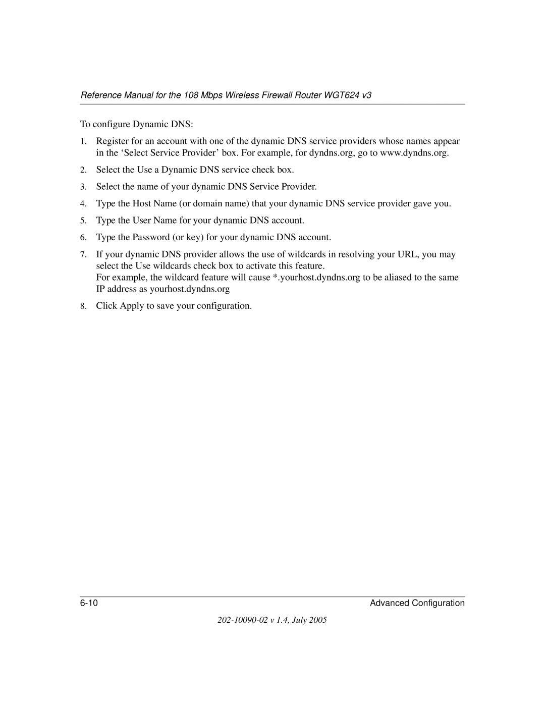 NETGEAR WGT624 V3 manual Advanced Configuration 