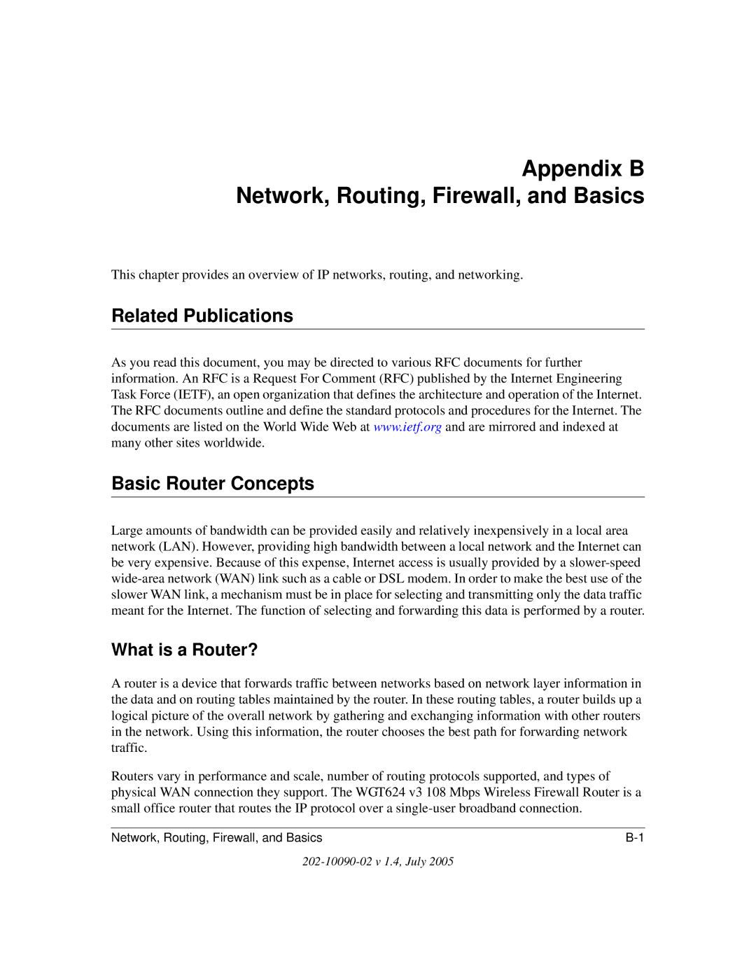 NETGEAR WGT624 V3 manual Appendix B Network, Routing, Firewall, and Basics, Related Publications Basic Router Concepts 