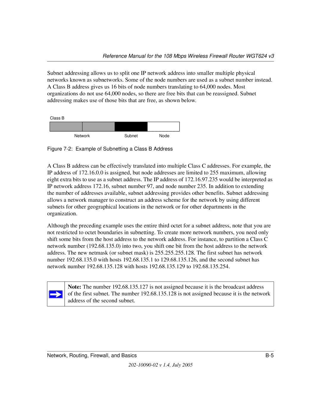 NETGEAR WGT624 V3 manual Example of Subnetting a Class B Address 