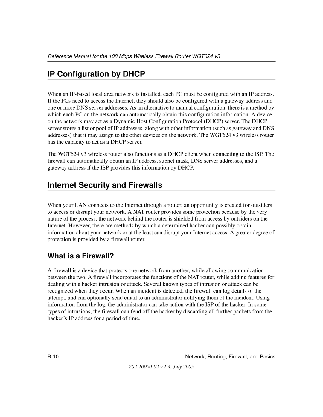 NETGEAR WGT624 V3 manual IP Configuration by Dhcp, Internet Security and Firewalls, What is a Firewall? 