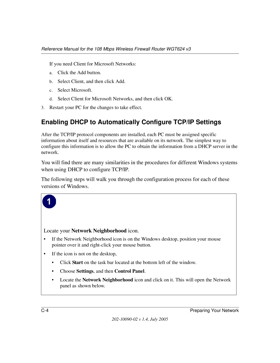 NETGEAR WGT624 V3 manual Enabling Dhcp to Automatically Configure TCP/IP Settings, Choose Settings, and then Control Panel 