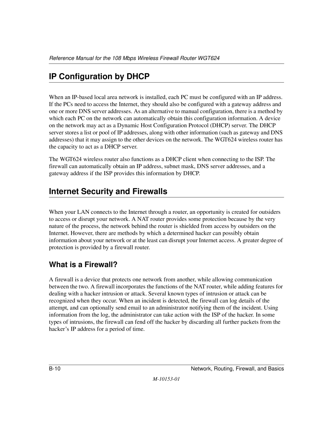 NETGEAR WGT624 manual IP Configuration by Dhcp, Internet Security and Firewalls, What is a Firewall? 