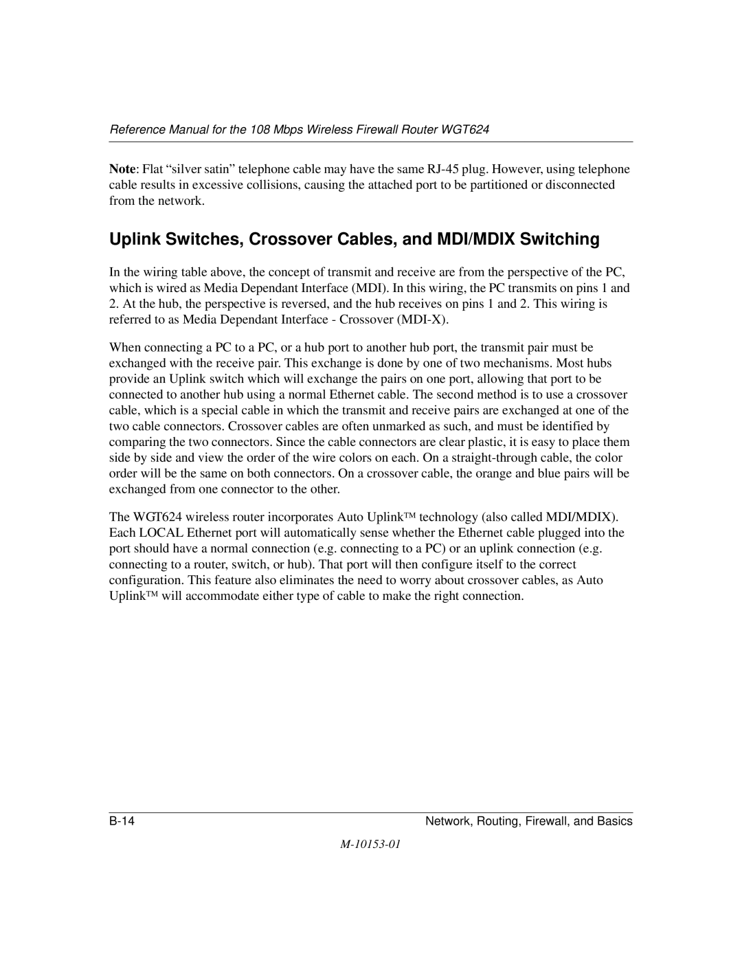 NETGEAR WGT624 manual Uplink Switches, Crossover Cables, and MDI/MDIX Switching 