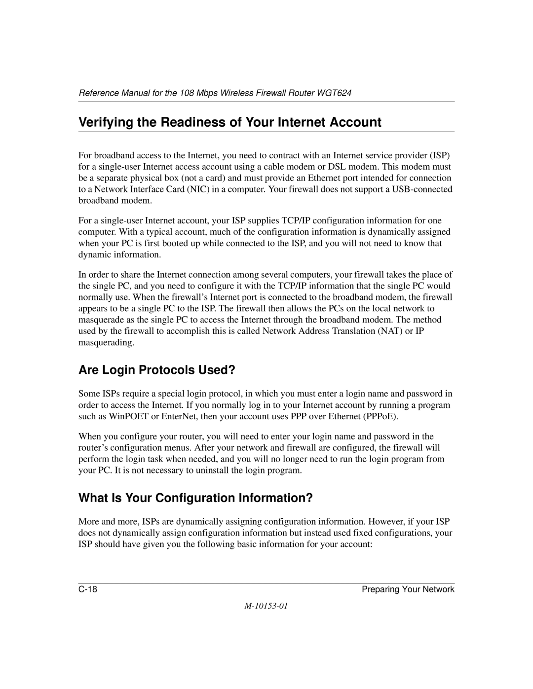 NETGEAR WGT624 manual Verifying the Readiness of Your Internet Account, Are Login Protocols Used? 