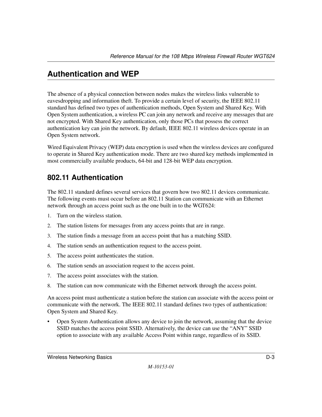 NETGEAR WGT624 manual Authentication and WEP 