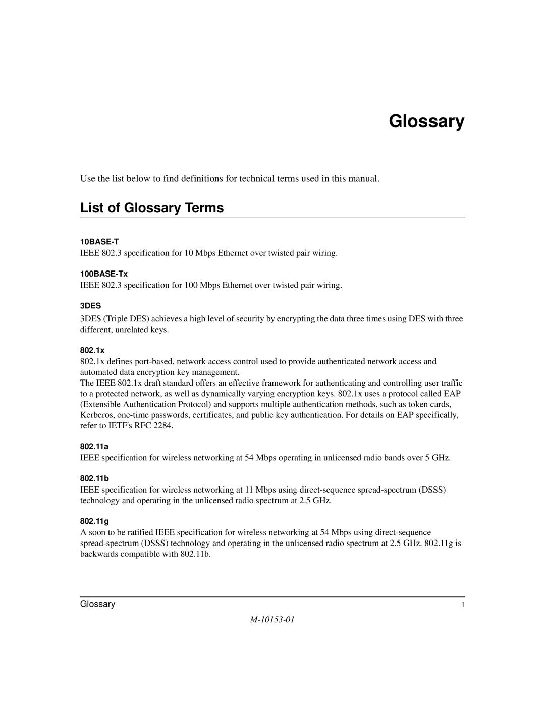 NETGEAR WGT624 manual List of Glossary Terms 