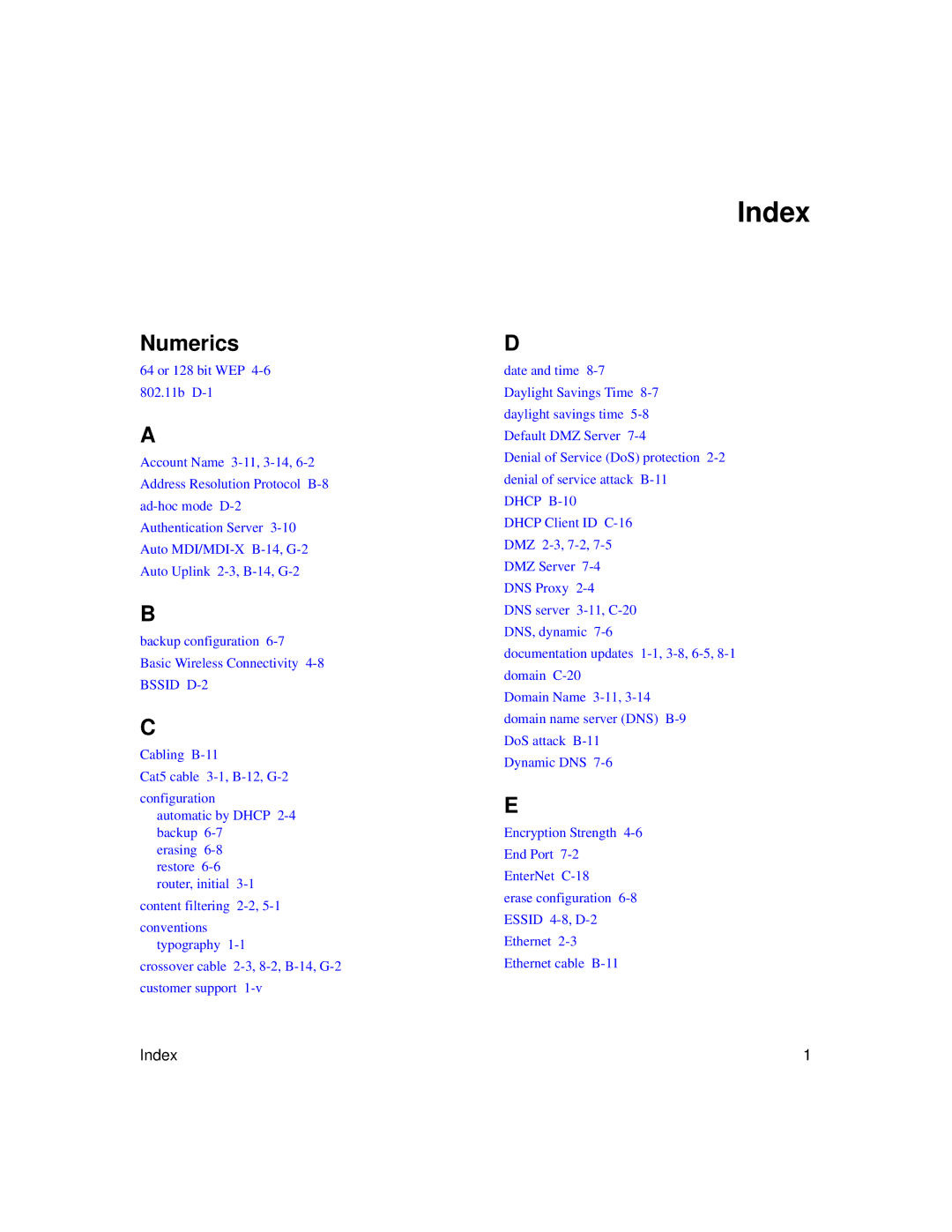 NETGEAR WGT624 manual Index, Numerics 