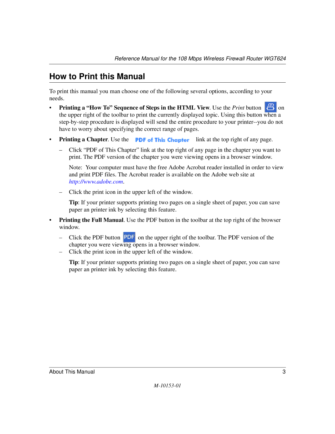 NETGEAR WGT624 manual How to Print this Manual 