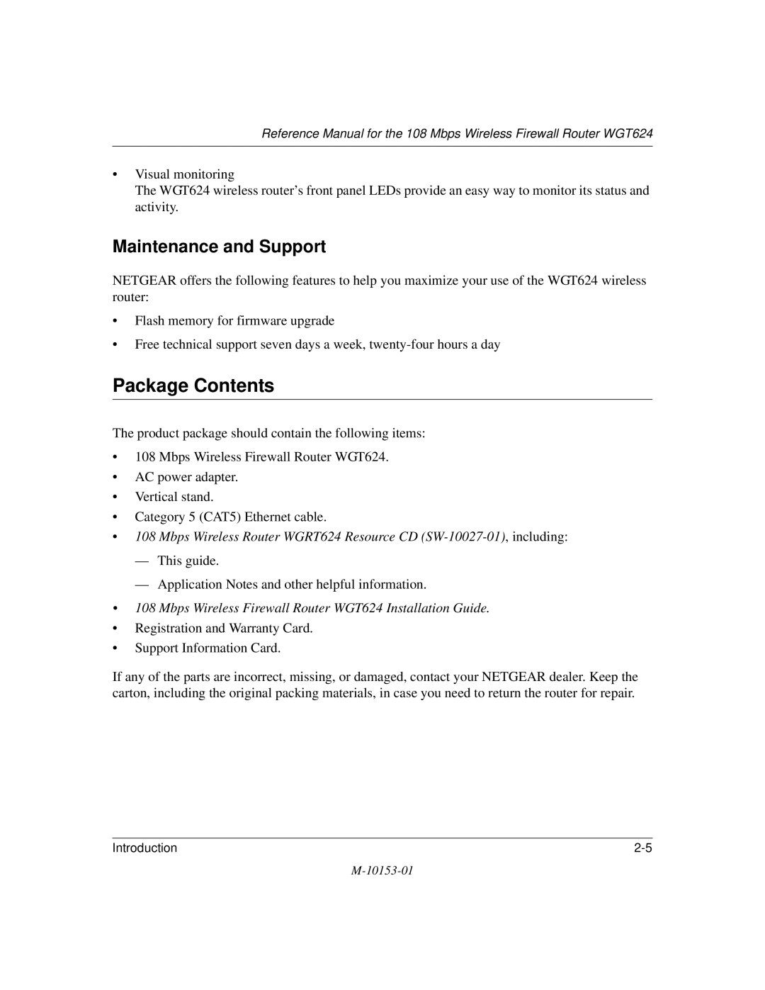 NETGEAR WGT624 manual Package Contents 