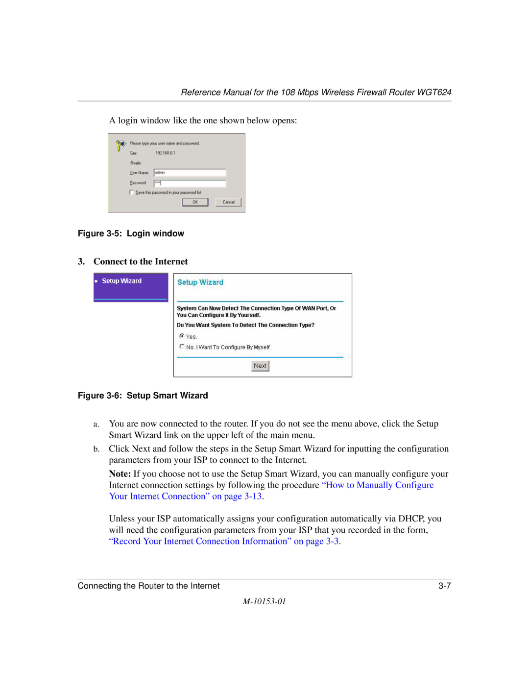 NETGEAR WGT624 manual Connect to the Internet, Login window 