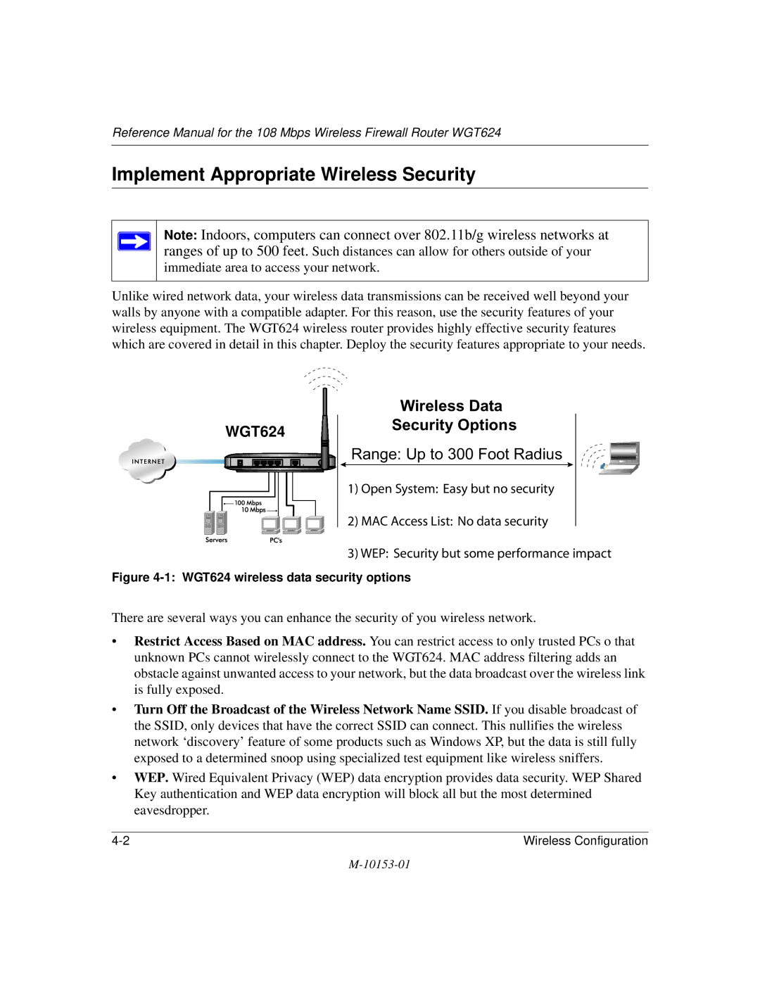 NETGEAR WGT624 manual Implement Appropriate Wireless Security 