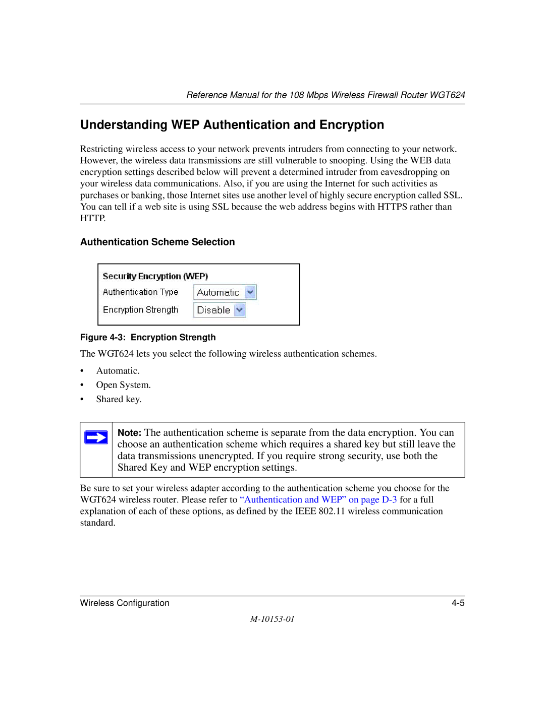 NETGEAR WGT624 manual Understanding WEP Authentication and Encryption, Authentication Scheme Selection 