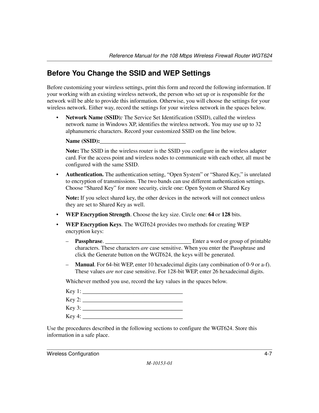 NETGEAR WGT624 manual Before You Change the Ssid and WEP Settings 